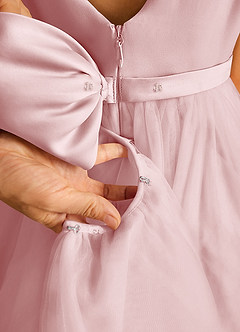Azazie Pumpkin Flower Girl Dresses Powder Pink A-Line Convertible Tulle Dress image5