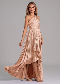 Azazie Lyrica Jurken voor bruidsmeisjes Jurk van Stretch Satijn met A-Lijn One-Shoulder Rosé Goud image3