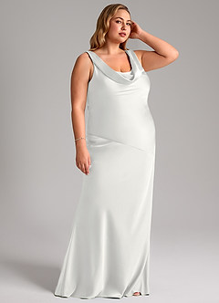 Azazie Rylina Brudtärnklänningar Klä av Sjöjungfru i Stretch Satin Vit image11