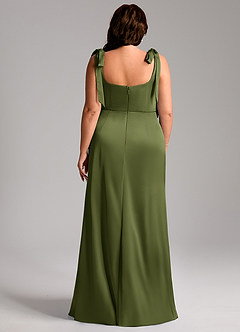 Azazie Frostine Bridesmaid Dresses Olive A-Line Bow Stretch Satin Dress image13