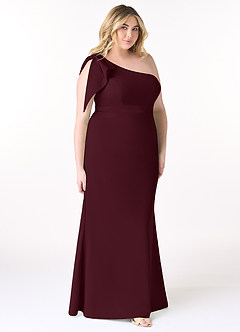 Azazie Rinna Bridesmaid Dresses Cabernet Mermaid One Shoulder Stretch Crepe Dress image7