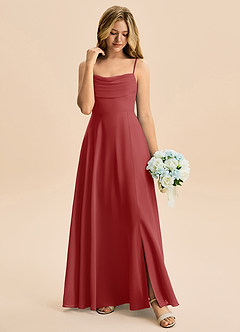 Azazie Bear Junior Rust A-Line Pleated Chiffon Dress image3