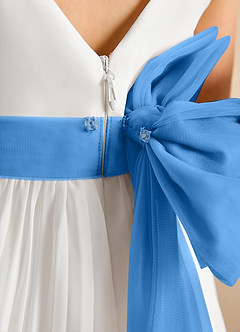 Azazie Margot Abiti da Ragazza di Fiori Abito A-Line in Chiffon Plissettato Avorio Ghiandaia Azzurra image9