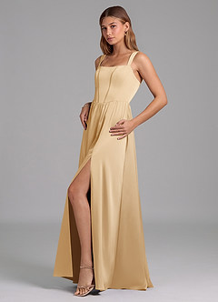 Azazie Rosaline 신부 들러리 드레스 A라인 사이드 슬릿 스트레치 새틴 바닥 길이 드레스 image5