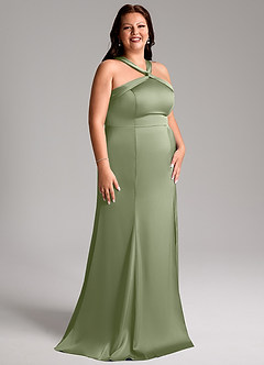 Azazie Rue Bridesmaid Dresses Pistachio Mermaid Pleated Stretch Satin Dress image12
