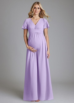 Azazie Verna Maternity Bridesmaid Dresses A-Line V-Neck Ruched Chiffon Floor-Length Dress image1