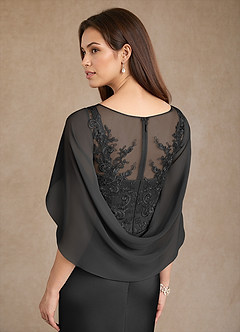 Azazie Hera Mother of the Bride Dresses Black A-Line Lace Stretch Satin Dress image6