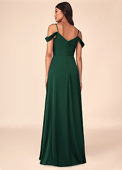 Azazie Ocean Bridesmaid Dresses Dark Green A-Line V-Neck Pleated Stretch Satin Dress image4