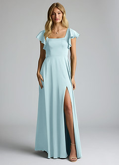 Azazie Bondi Bridesmaid Dresses Cloud Blue A-Line Bow Stretch Satin Dress image5
