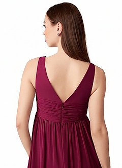 Azazie Yetta Maternity Bridesmaid Dresses A-Line V-Neck Gathered Chiffon Floor-Length Dress image3