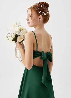 Azazie Shale Junior Robe Trapèze en Satin extensible Vert Foncé image1