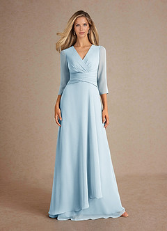Azazie Mayfield Kleider für die Brautmutter A-Linie Plissee Chiffon Kleid Himmelblau image6