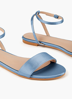 front Satin Ankle Strap Flat Sandals