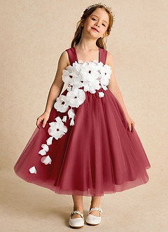 Azazie Dovey Abiti da Ragazza di Fiori Abito Principessa in Tulle Fiocco Melograno image2