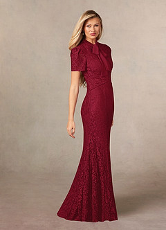 Azazie Carleannia Mother of the Bride Dresses Burgundy Mermaid Lace Chiffon Dress image3