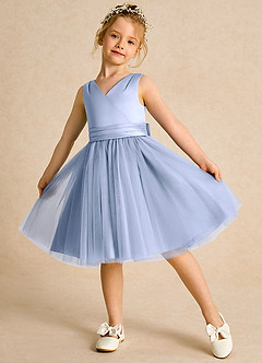 Azazie Tadpole Flower Girl Dresses Ice A-Line Pleated Matte Satin Dress image4