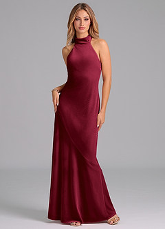 Azazie Velli Bridesmaid Dresses Burgundy Mermaid High Neck Velvet Dress image1