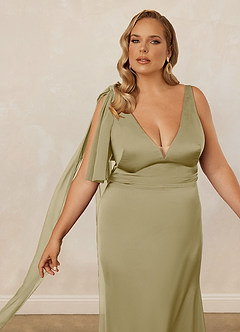 Christian Siriano Bridal for Azazie 1011 Bridesmaid Dresses Moss Green Mermaid Bow Stretch Satin Dress image13