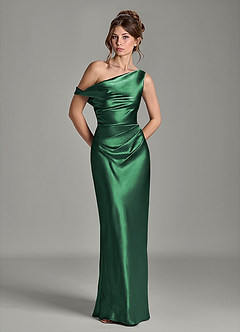Azazie Emerson Brautjungfernkleider Meerjungfrau-Linie Schulterfrei Metallischer Satin Kleid Dunkelgrün image3