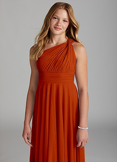 Azazie Charlize Junior Paprika A-Line Mesh Dress image6