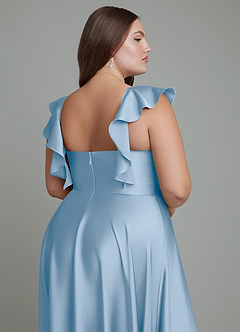 Azazie Leilani Bridesmaid Dresses Powder Blue A-Line Ruched Stretch Satin Dress image16