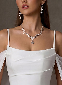 front Crystal Rhinestone Necklace and Earrings Set