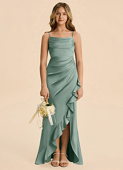 Azazie Mia Junior Silver Sage Mermaid Pleated Stretch Satin Dress image3