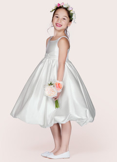 Azazie Tavia Flower Girl Dresses Ball-Gown Beaded Matte Satin Tea-Length Dress image1