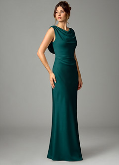 Azazie Kieryn Bridesmaid Dresses Peacock Mermaid Pleated Stretch Satin Dress image3