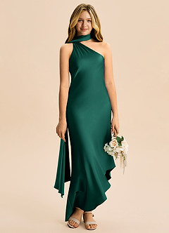 Azazie Briony Junior Emerald Sheath Pleated Stretch Satin Dress image5