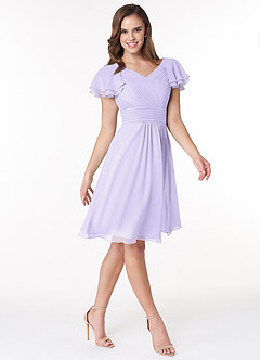Azazie Hadley Modest Bridesmaid Dresses A-Line Pleated Chiffon Knee-Length Dress image5