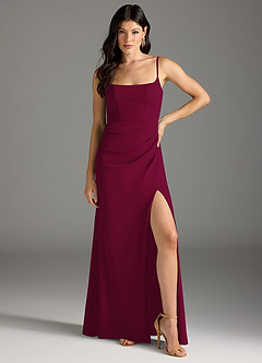 Azazie Rhoda Bridesmaid Dresses Burgundy Sheath Pleated Stretch Crepe Dress image1