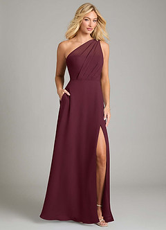 Azazie Phaedra Bridesmaid Dresses Cabernet A-Line One Shoulder Chiffon Dress image1