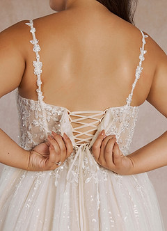 Azazie Florian Wedding Dresses A-Line V-Neck Sequins Tulle Chapel Train Dress image15