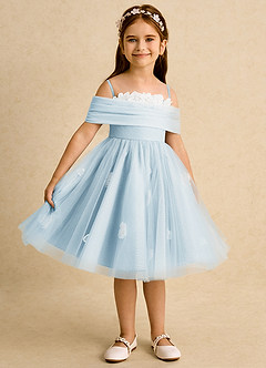 Azazie May Blumenmädchenkleider Ballkleid Plissee Tüll Kleid Himmelblau image6