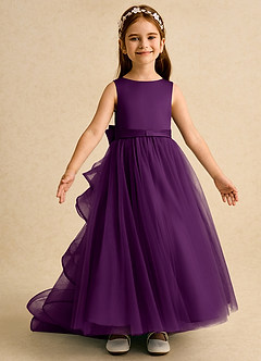 Azazie Lior Flower Girl Dresses Grape Ball-Gown Pleated Tulle Dress image6
