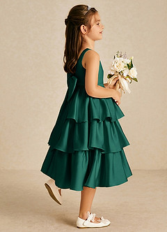 Azazie Margery Flower Girl Dresses Emerald A-Line Bow Stretch Satin Dress image5