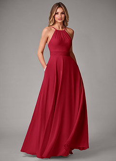 Azazie Amalia Bridesmaid Dresses Scarlet A-Line Pleated Chiffon Dress image1