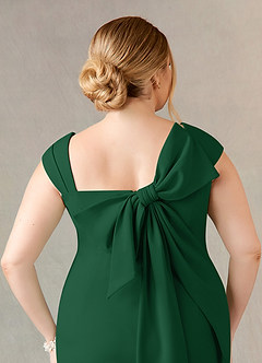 Azazie Ellen At-home Try On Dresses Dark Green Sheath Side Slit Stretch Crepe Dress image11