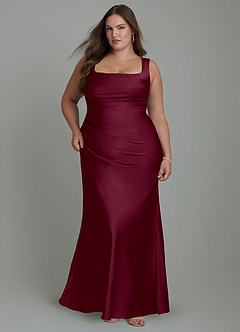 Azazie Agustina Bridesmaid Dresses Mulberry Mermaid Corset Stretch Satin Dress image9