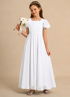 Azazie Joss Flower Girl Dresses White A-Line with Sleeves Chiffon Dress image8