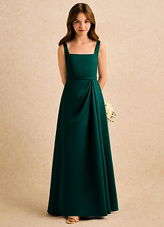 Azazie Emiko Girls Formal Flower Girl Dresses Pine A-Line Pleated Matte Satin Dress image3