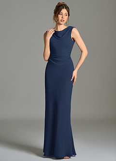 Azazie Kieryn Bridesmaid Dresses Dark Navy Mermaid Pleated Chiffon Dress image4
