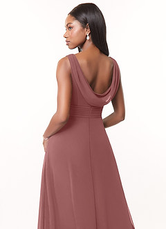Azazie Karina Bridesmaid Dresses Desert Rose A-Line Pleated Chiffon Dress image4