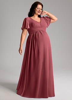 Azazie Verna Brautjungfernkleider für Schwangere A-Linie V-Hals Gerüscht Chiffon Bodenlänge Kleid image7