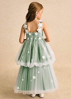 Azazie Teacup Flower Girl Dresses Ivory Matcha Ball-Gown Lace Tulle Dress image9