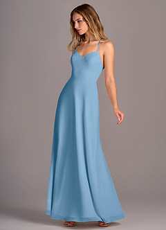 Azazie Mei Abiti da Damigella Abito A-Line in Chiffon Blu Acciaio image4