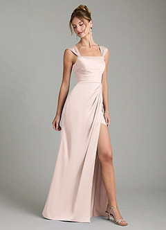Azazie Filippa Bridesmaid Dresses Blushing Pink A-Line Pleated Stretch Satin Dress image5