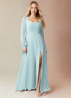 Azazie Leonia Bridesmaid Dresses Mist A-Line Long Sleeve Chiffon Dress image3