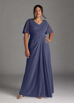 Azazie Emmeline Mother of the Bride Dresses Stormy A-Line V-Neck Pleated Mesh Dress image3